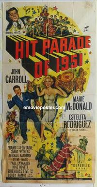 s421 HIT PARADE OF 1951 three-sheet movie poster '50 John Carroll, McDonald