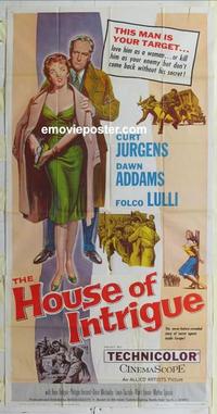s436 HOUSE OF INTRIGUE three-sheet movie poster '59 Curt Jurgens, Addams