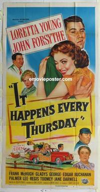s458 IT HAPPENS EVERY THURSDAY three-sheet movie poster '53 Loretta Young