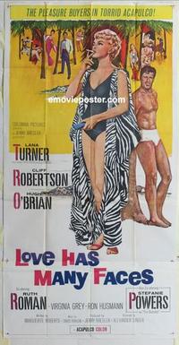 s499 LOVE HAS MANY FACES three-sheet movie poster '65 Lana Turner, Robertson