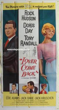 s500 LOVER COME BACK three-sheet movie poster '62 Rock Hudson, Doris Day
