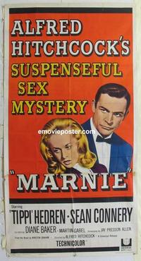 s502 MARNIE three-sheet movie poster '64 Sean Connery, Alfred Hitchcock
