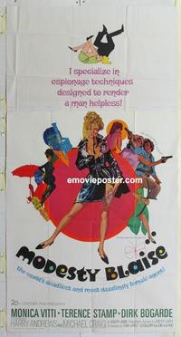s509 MODESTY BLAISE three-sheet movie poster '66 Monica Vitti, Bob Peak art!