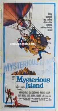 s510 MYSTERIOUS ISLAND three-sheet movie poster '61 Ray Harryhausen
