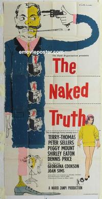 s511 NAKED TRUTH English three-sheet movie poster '57 Peter Sellers, T-Thomas