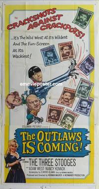 s518 OUTLAWS IS COMING three-sheet movie poster '65 The Three Stooges!