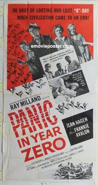 s519 PANIC IN YEAR ZERO three-sheet movie poster '62 Ray Milland, AIP sci-fi