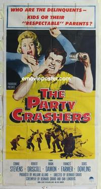 s521 PARTY CRASHERS three-sheet movie poster '58 Frances Farmer, bad teens!