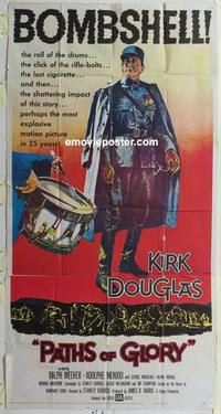 s523 PATHS OF GLORY three-sheet movie poster '58 Kubrick, Kirk Douglas