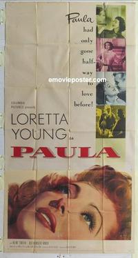 s524 PAULA three-sheet movie poster '52 giant Loretta Young headshot!