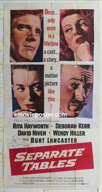 s540 SEPARATE TABLES three-sheet movie poster '58 Rita Hayworth, Lancaster