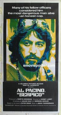 s541 SERPICO three-sheet movie poster '74 Al Pacino crime classic!