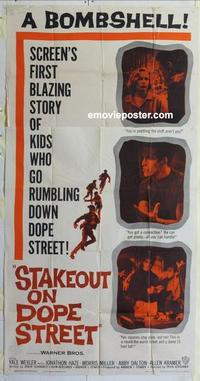 s550 STAKEOUT ON DOPE STREET three-sheet movie poster '58 drug bombshell!