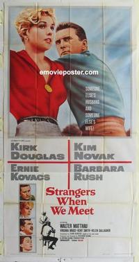 s555 STRANGERS WHEN WE MEET three-sheet movie poster '60 Kirk Douglas, Novak