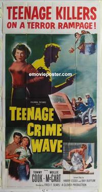 s557 TEEN-AGE CRIME WAVE three-sheet movie poster '55 bad girls & guns!