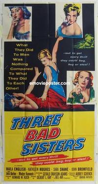 s563 THREE BAD SISTERS three-sheet movie poster '56 very bad sexy girls!