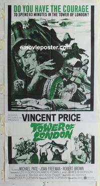 s567 TOWER OF LONDON three-sheet movie poster '62 Vincent Price, Corman