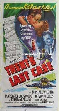 s571 TRENT'S LAST CASE three-sheet movie poster '53 Orson Welles, Lockwood