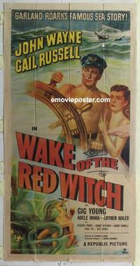 s575 WAKE OF THE RED WITCH three-sheet movie poster '49 John Wayne, Russell