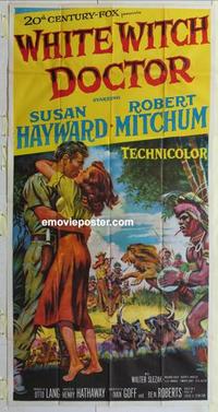 s580 WHITE WITCH DOCTOR three-sheet movie poster '53 Susan Hayward, Mitchum