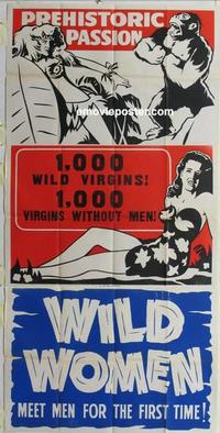 s581 WILD WOMEN three-sheet movie poster '51 bizarre! 1000 wild virgins!