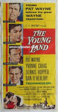 s585 YOUNG LAND three-sheet movie poster '58 Pat Wayne, Dennis Hopper