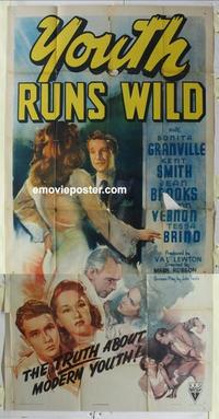 s586 YOUTH RUNS WILD three-sheet movie poster '44 Granville, bad teens!