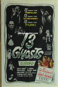 b474 13 GHOSTS black style 1sh '60 William Castle, great art of all the spooks, ILLUSION-O!