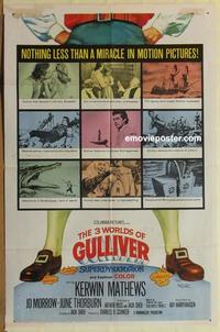 b481 3 WORLDS OF GULLIVER one-sheet movie poster '60 Ray Harryhausen