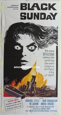 b315 BLACK SUNDAY three-sheet movie poster '61 Mario Bava, AIP demons!