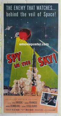 b341 SPY IN THE SKY three-sheet movie poster '58 Steve Brodie, sci-fi!
