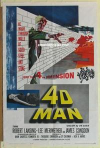 b482 4D MAN one-sheet movie poster '59 Robert Lansing walks through walls!