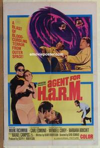 b492 AGENT FOR HARM one-sheet movie poster '66 Mark Richman, spies!