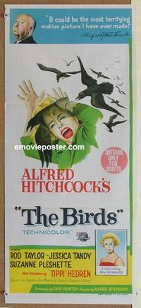 b237 BIRDS Aust daybill movie poster '63 Alfred Hitchcock, Rod Taylor