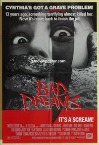 b524 BAD DREAMS one-sheet movie poster '88 Jennifer Rubin, horror image!
