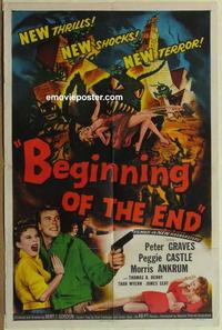 b536 BEGINNING OF THE END one-sheet movie poster '57 Graves, giant bugs!
