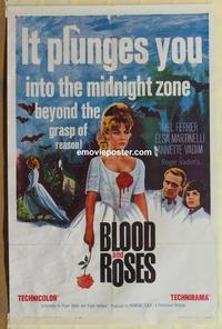 b544 BLOOD & ROSES one-sheet movie poster '61 Roger & Annette Vadim