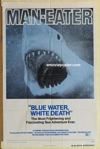 b547 BLUE WATER, WHITE DEATH one-sheet movie poster R74 cool shark image!