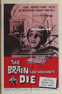 b552 BRAIN THAT WOULDN'T DIE one-sheet movie poster '62 AIP sci-fi!