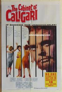 b564 CABINET OF CALIGARI one-sheet movie poster '62 Glynis Johns, horror!