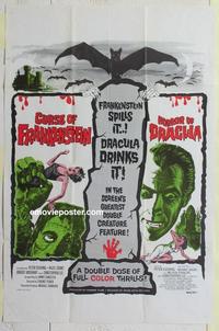 b608 CURSE OF FRANKENSTEIN /HORROR OF DRACULA one-sheet movie poster