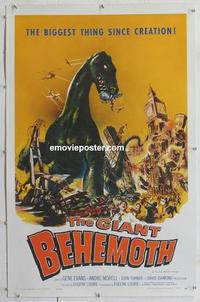 b008 GIANT BEHEMOTH linen one-sheet movie poster '59 prehistoric dinosaurs!