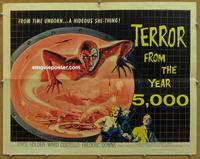 b432 TERROR FROM THE YEAR 5,000 half-sheet movie poster '58 she-thing!