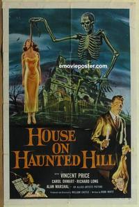 b771 HOUSE ON HAUNTED HILL one-sheet movie poster '59 Price, great image!