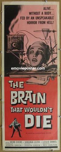 b438 BRAIN THAT WOULDN'T DIE insert movie poster '62 AIP sci-fi!