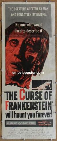 b439 CURSE OF FRANKENSTEIN insert movie poster '57 Peter Cushing