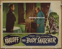 h312 BODY SNATCHER #3 movie lobby card '45 Boris Karloff in doorway!