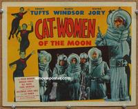 h327 CAT-WOMEN OF THE MOON movie lobby card '53 astronauts lineup!