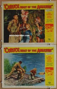 h629 CURUCU BEAST OF THE AMAZON 2 movie lobby cards '56 1 signed Garland