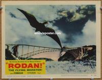 h500 RODAN movie lobby card #3 '56 monster flying over bridge, Toho!